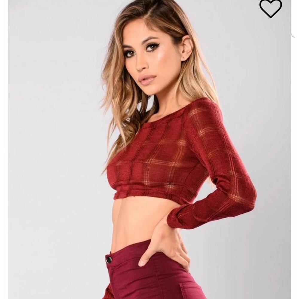 New Oxblood Red Crop Top long sleeves